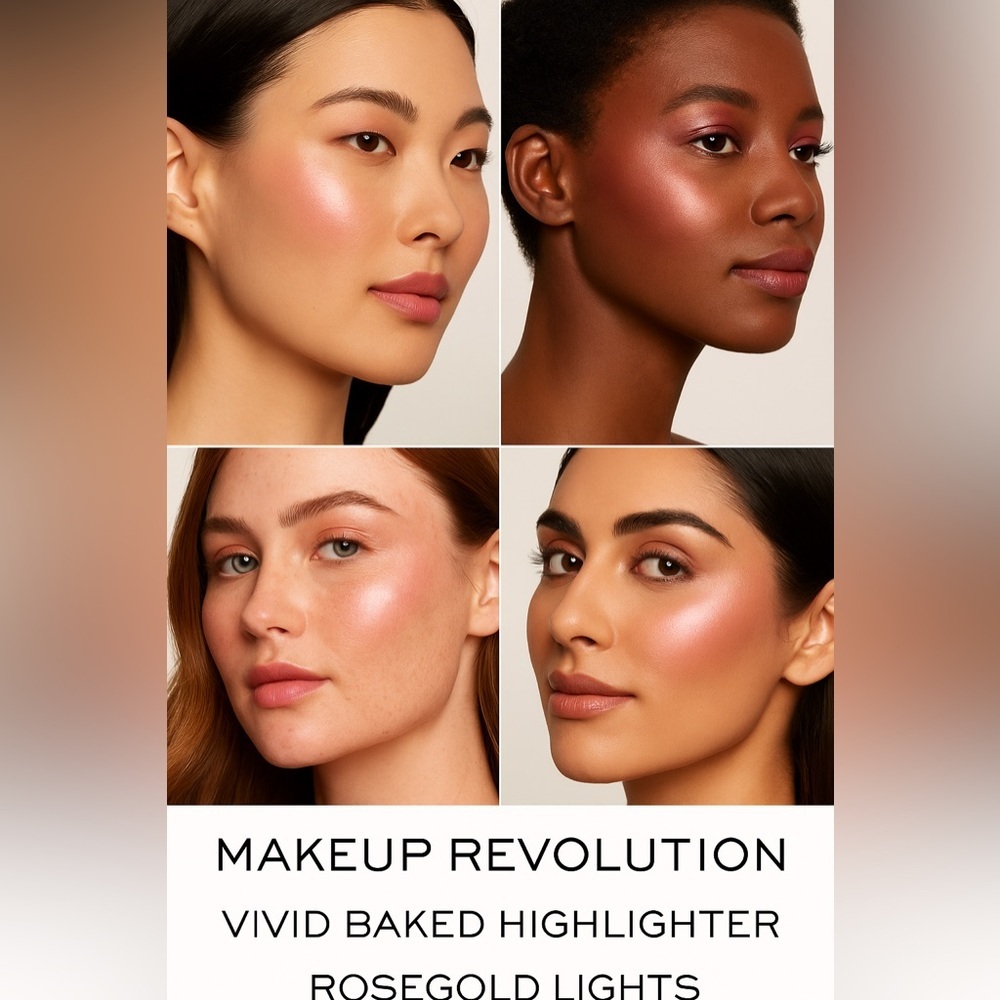 Makeup Revolution Vivid Baked Highlighter Rosegold Lights – NEW – 5 Available